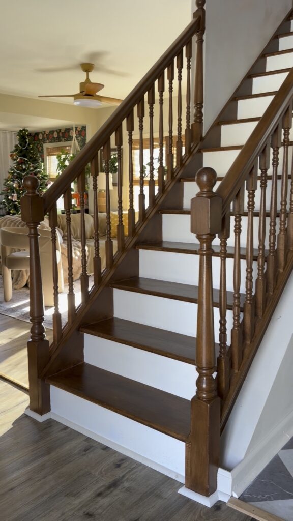wood look staircase using paint and glaze transformation
